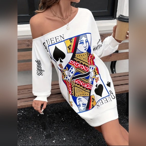 NIP Fun Sexy, Queen Of Spades , Wild Shoulder Long Sleeved Dress - Picture 8 of 12